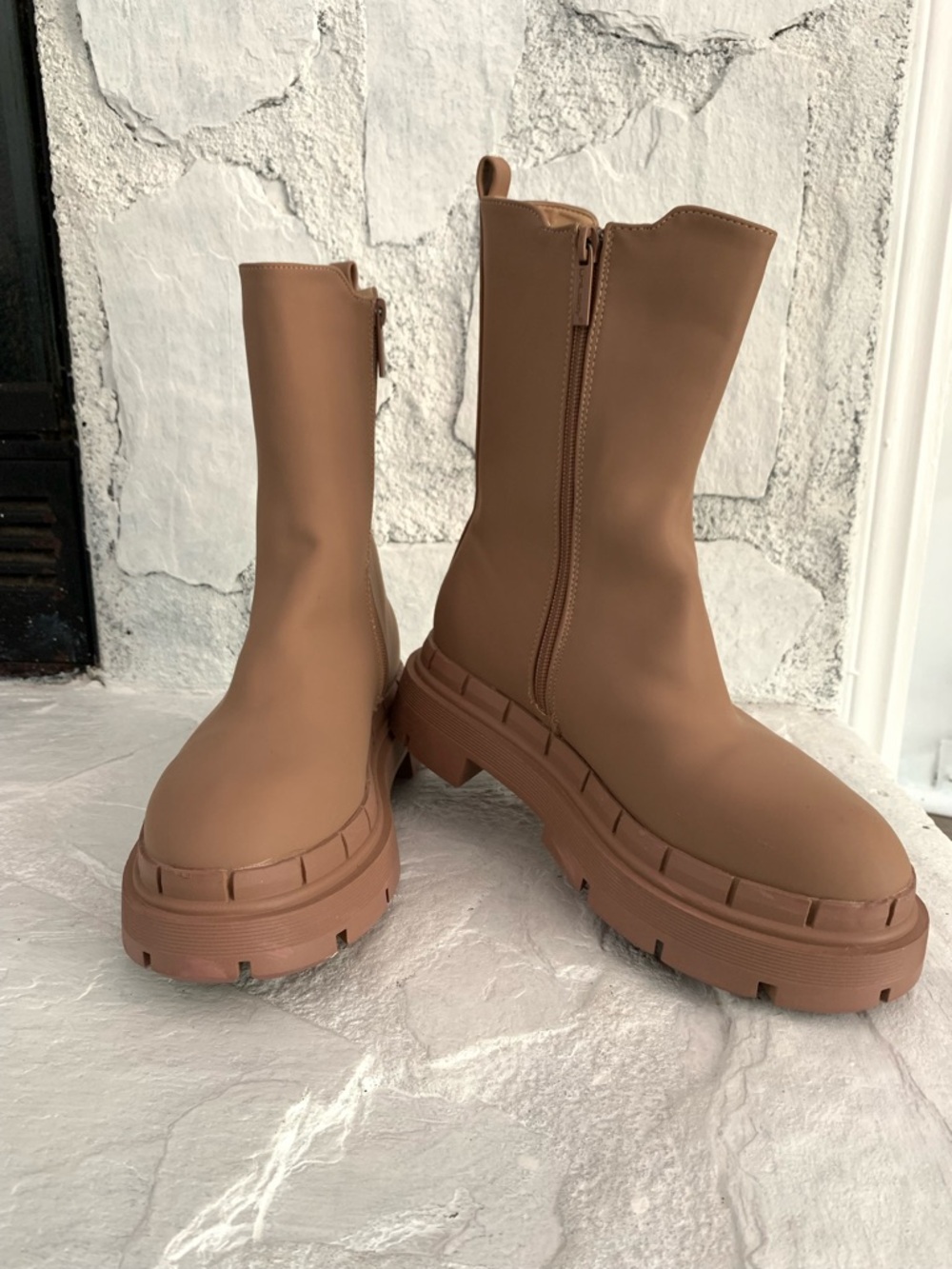 Women’s Chunky Mid-Calf Booties in Tan
